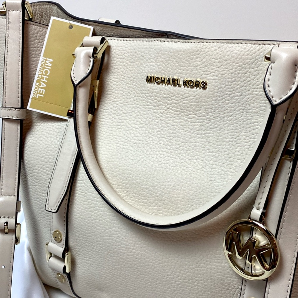 👜 NWOT MICHAEL KORS BEDFORD LEGACY BISCUIT CREAM LEATHER TOTE PURSE HANDBAG